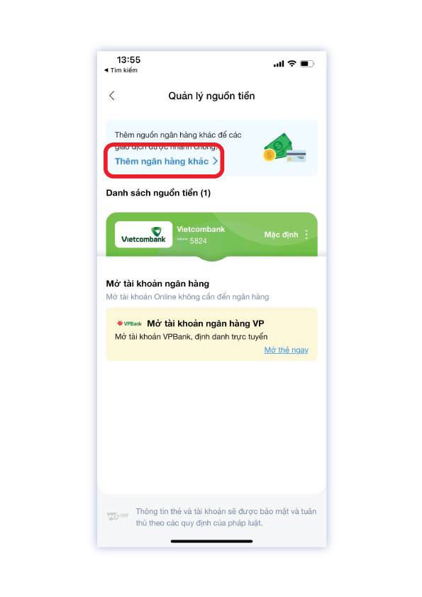 Bước 2: Chọn “Thêm ngân hàng khác”