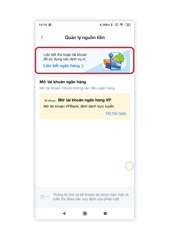 Bước 2: Chọn “Liên kết ngân hàng”